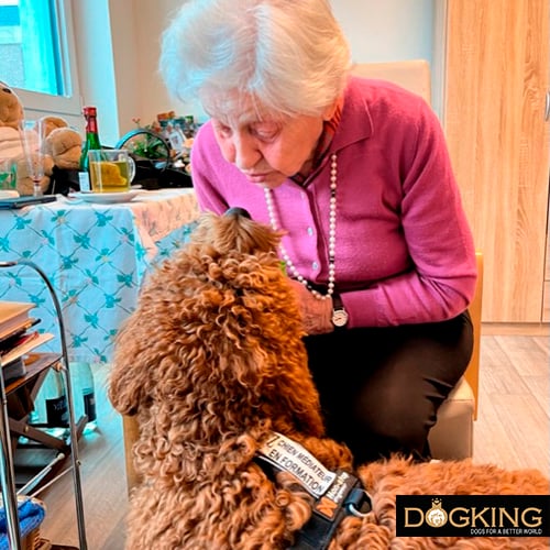 Older person cuddling his dog